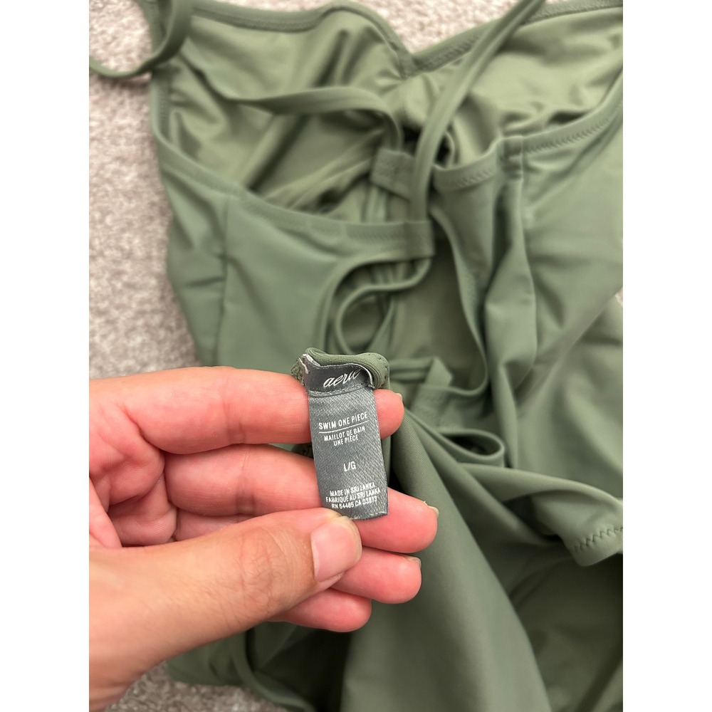 Aerie One Piece Swimsuit Womens Large Olive Green Excellent Lace Up Back V-Neck - Picture 5 of 8